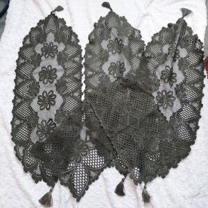 Elegant Olive Green Crochet Table Runners Set Of 5 Holiday Grandmacore Fancy